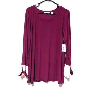 Susan Graver Liquid Knit Top Women's Size 1X Woven Cuff Burgundy NWT Casual